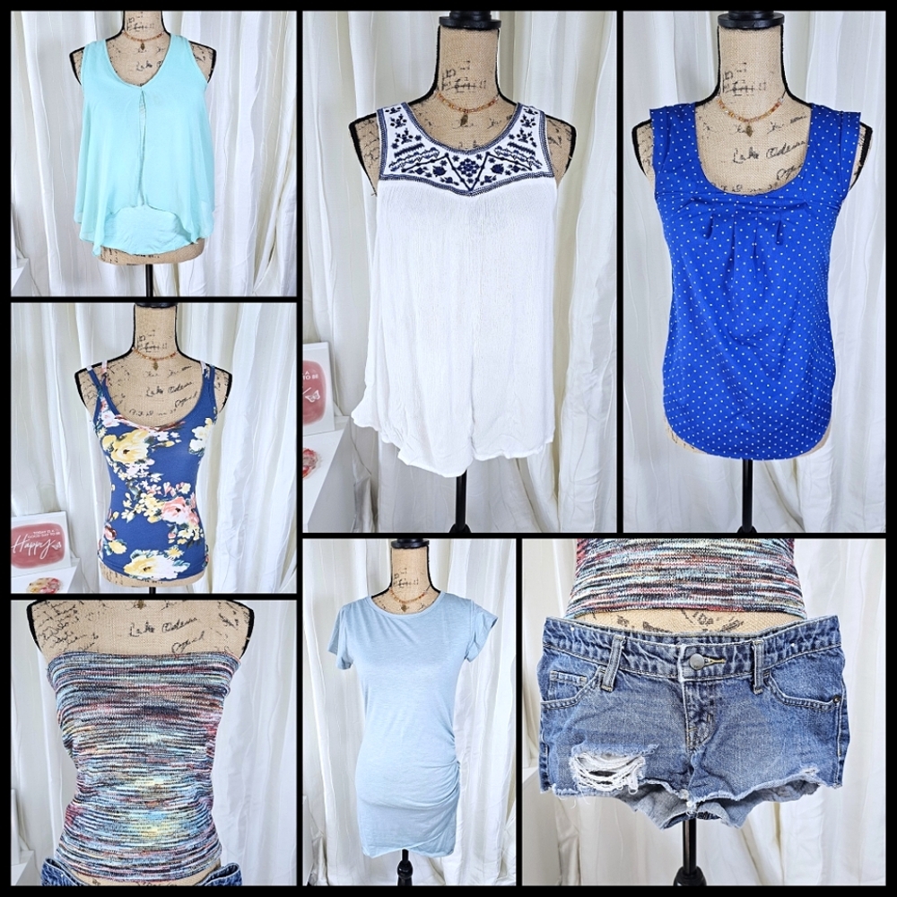 Women’s XS Small Summer Clothing Lot 6 Tops + Denim Shorts Size 0